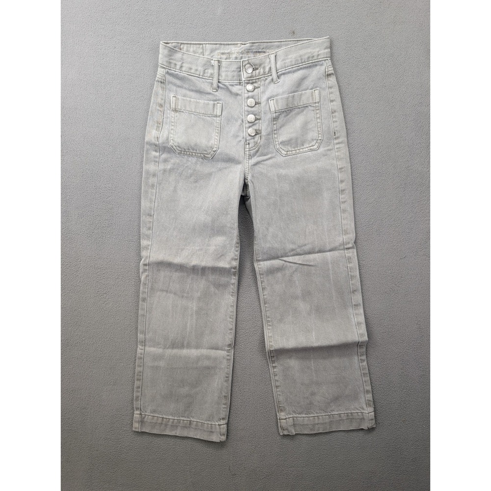 American Eagle Womens Gray Denim Wide Leg Cropped Button Fly Jeans Size 0